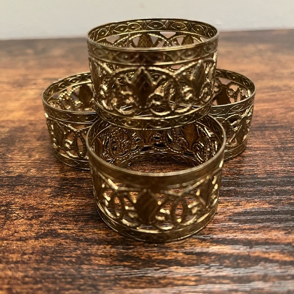 Vintage Other - Vintage Gold Filigree Napkin Ring Set Home Decor Table Setting Home Decor